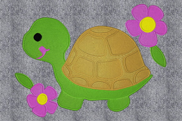 Happy Turtle Embroidery Design for Boutique Apparel Projects